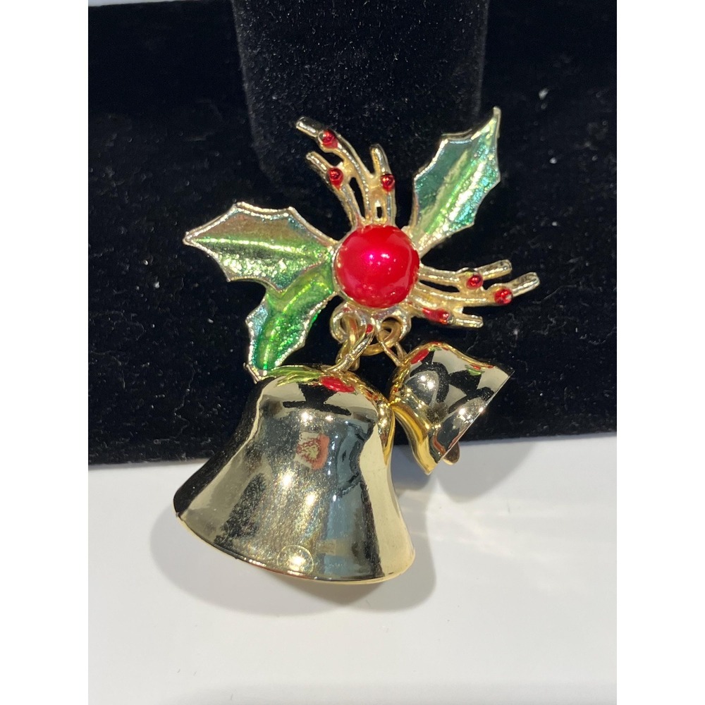 Vintage Gold Tone Christmas‎ Jingle Bell Brooch Jingling Bells